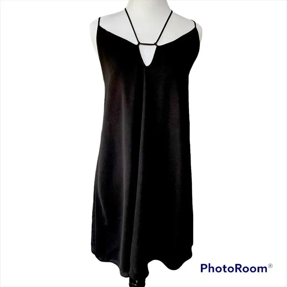 Krisa Summer Black Halter Neck A- Line Dress Open Back Strappy Size XS